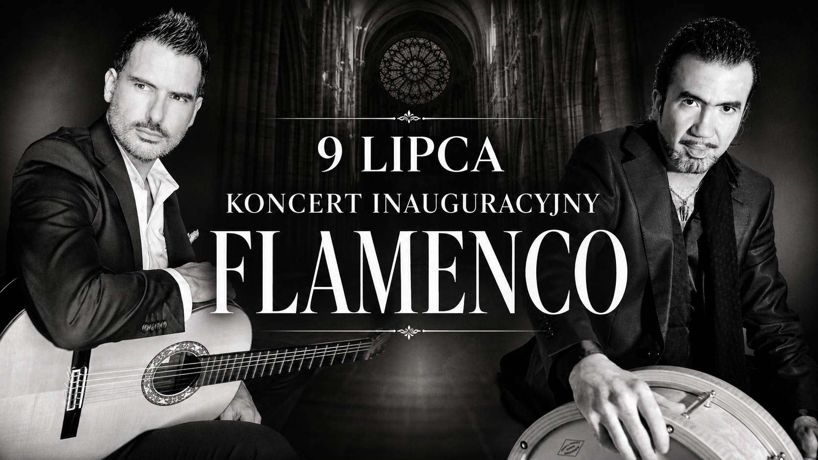 Flamenco koncert inaugurujący 9 lipca z dwoma muzykami i gitarą oraz bębnem Model zablokował odpowiedź ze względu na zasady bezpieczeństwa (Powód: nieznany).